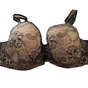 Cacique Black Lacy Underwire Lightly Lined Bra 44C Sexy Flirty Girlie